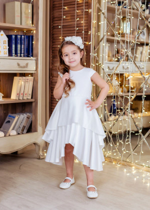 Ivory Satin Double Layer Skirt High Low Flower Girl Dress